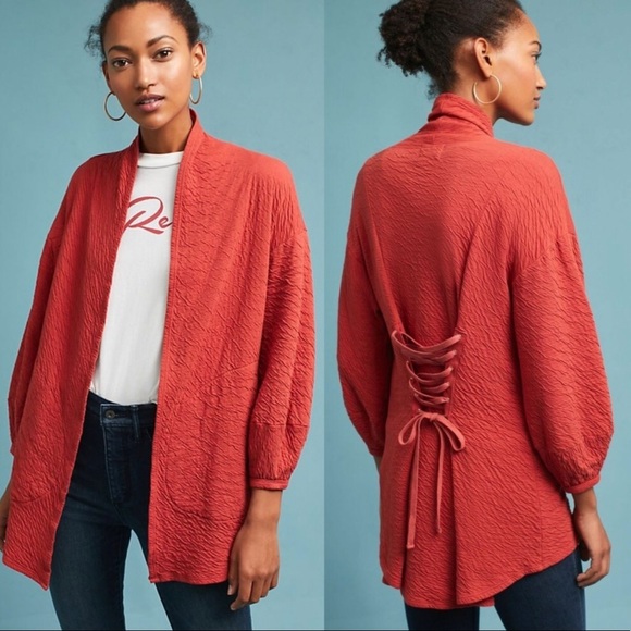 Anthropologie Sweaters | Anthropologie T.La Corset Back Lace Up Cardigan | Color: Orange/Red | Size: Xs | Mewscloset's Closet